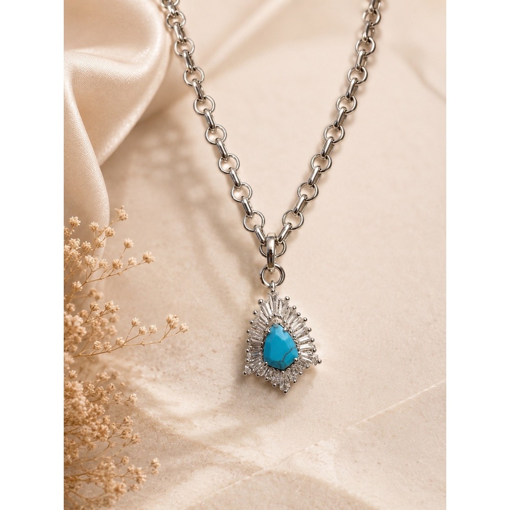 Bomb Party Gleam Of Forgotten Sighs Turquoise Magnesite Rhodium Necklace NK10548